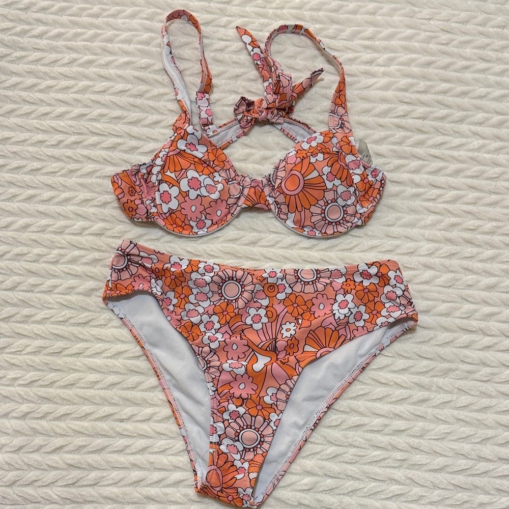 Floral Bikini Set in Pink and Orange